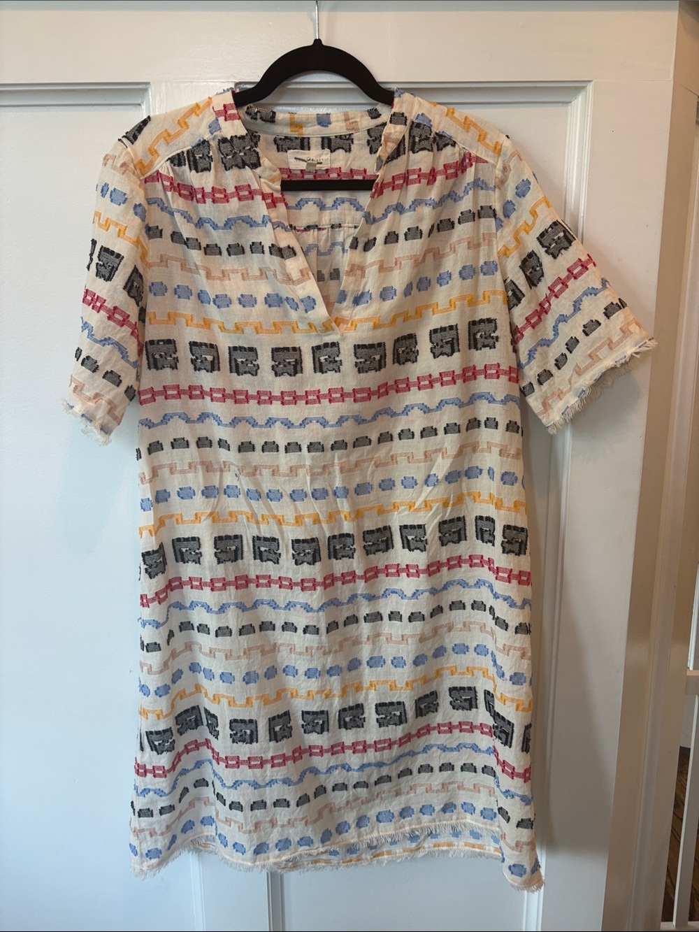 Lou & Grey Cream Multicolor Patterned Short-Sleeve Dress